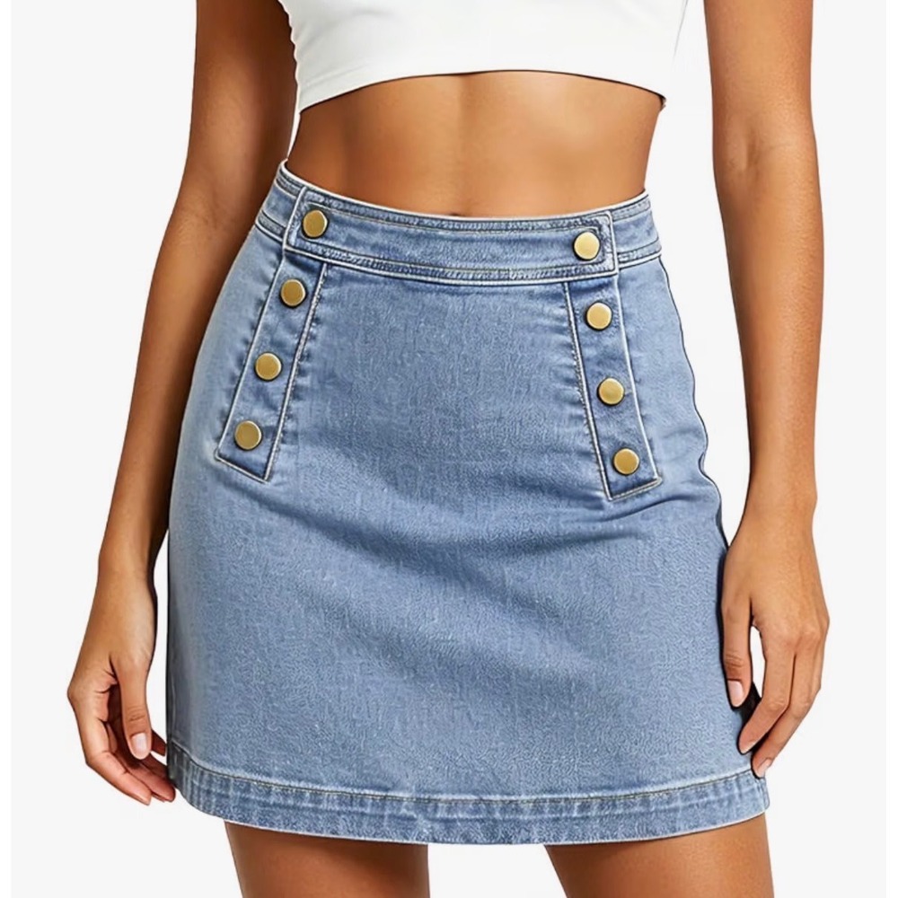 Belle Poque Womens Light Wash Denim Sailor Mini Skirt Blue Size L NWT